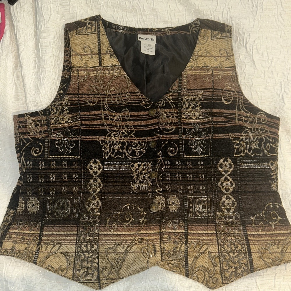 Bon Worth Sz M Vest Women's Fine Earth Tone Tapestry Classiccore Boho Vintage